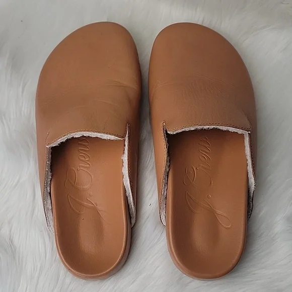 J.CREW Pacific Tan Sherpa Lined Cushioned Comfort Preppy Boho Leather Clogs 9‎ - Picture 3 of 11
